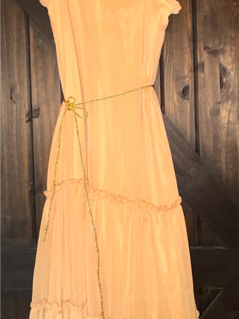 Peach Tiered Maxi Dress with Braided Waist Tie